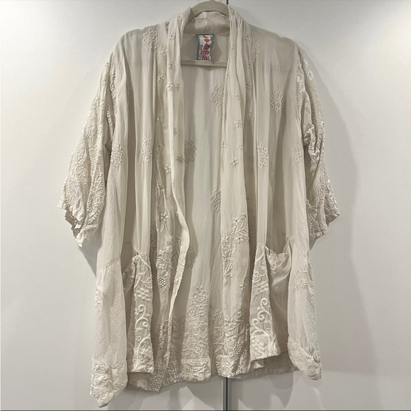Johnny Was motley Open Kimono Cardigan ivory embroidered boho cover up - Picture 7 of 12